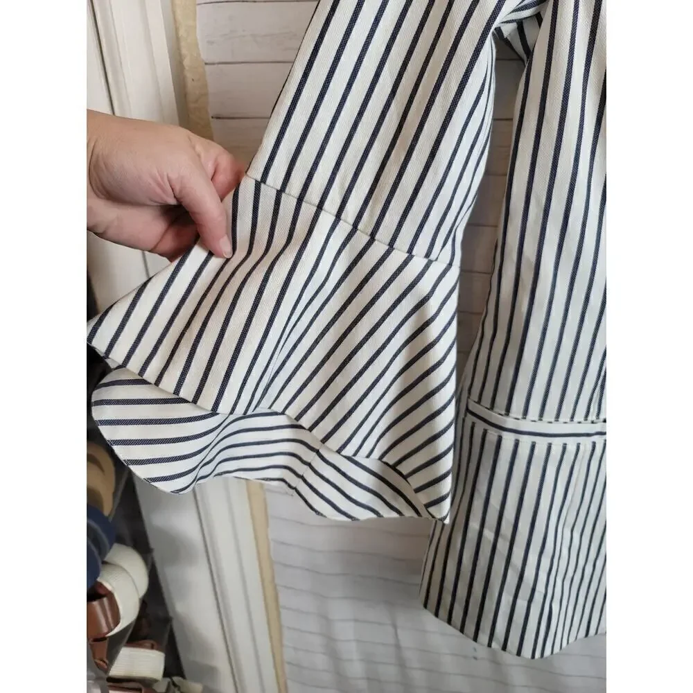 CAbi Ticking Stripe Bell-sleeve Blazer in Black/White, sz 4